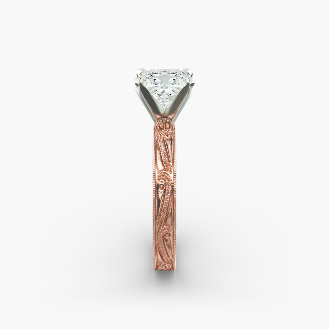 Princess Lab-Grown Diamond Ring – Milgrain Band Design | IGI Certified | 10K/14K/18K Gold
