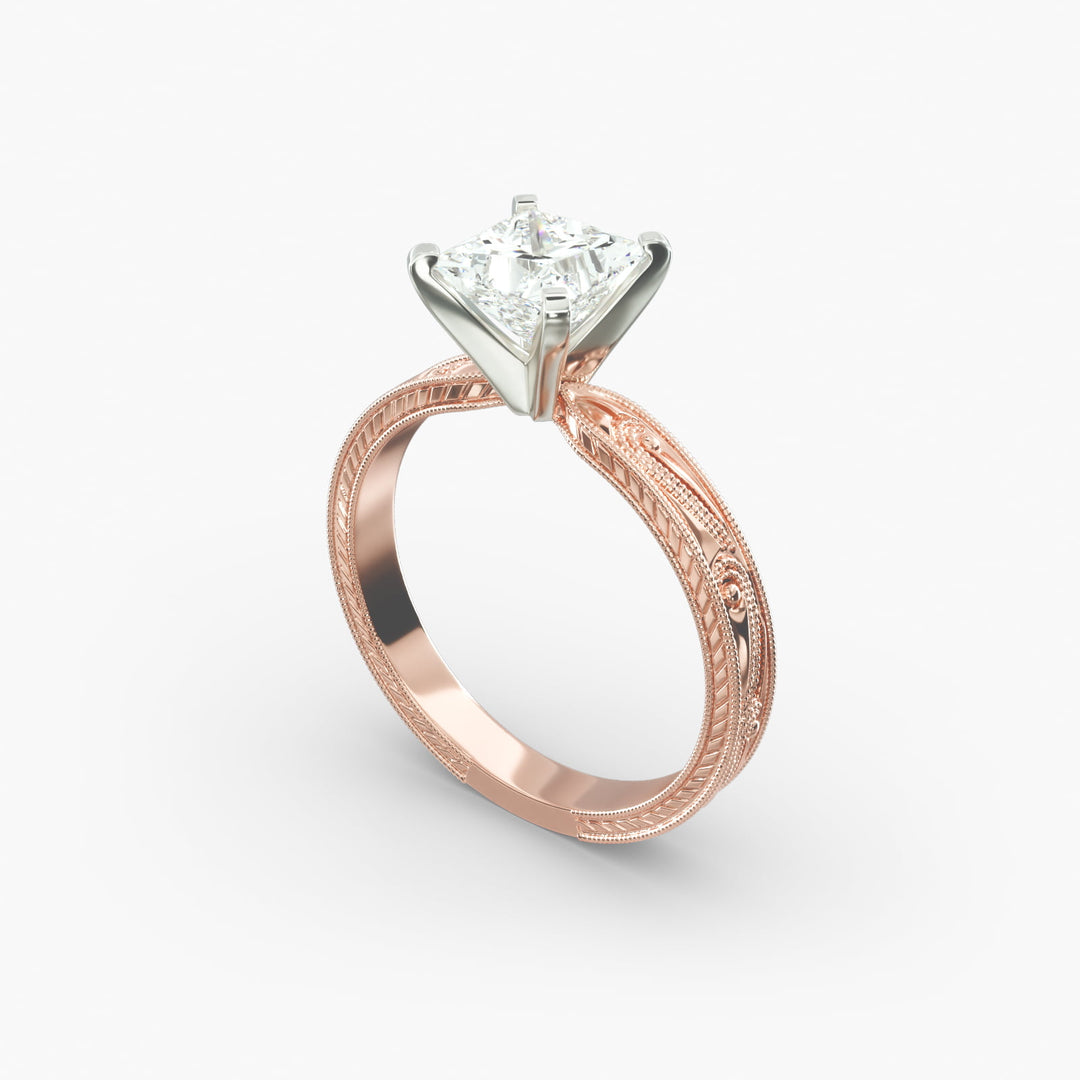 Princess Lab-Grown Diamond Ring – Milgrain Band Design | IGI Certified | 10K/14K/18K Gold