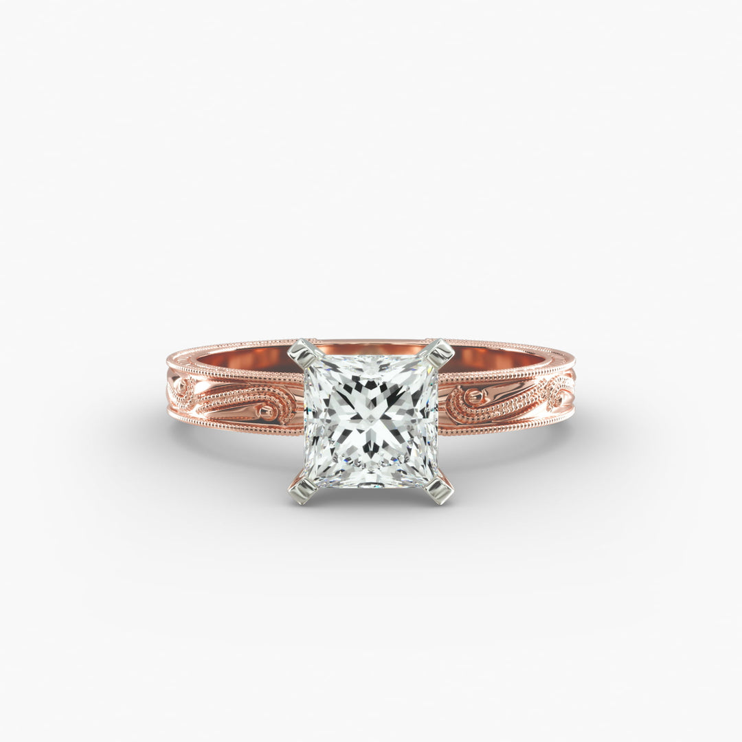 Princess Lab-Grown Diamond Ring – Milgrain Band Design | IGI Certified | 10K/14K/18K Gold