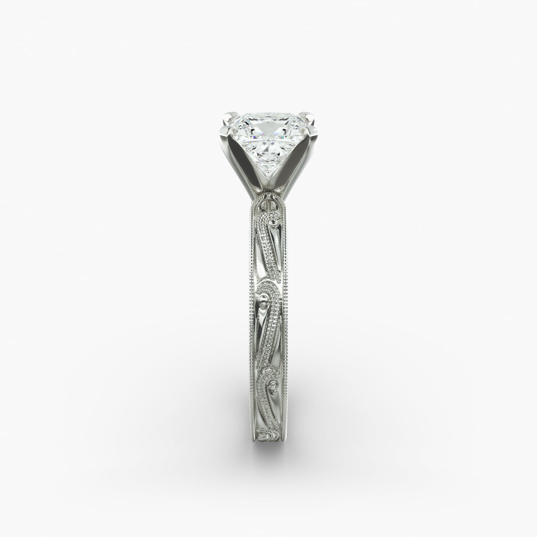 Princess Lab-Grown Diamond Ring – Milgrain Band Design | IGI Certified | 10K/14K/18K Gold