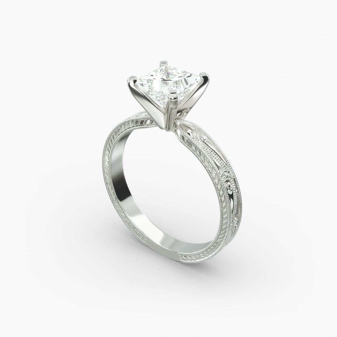 Princess Lab-Grown Diamond Ring – Milgrain Band Design | IGI Certified | 10K/14K/18K Gold