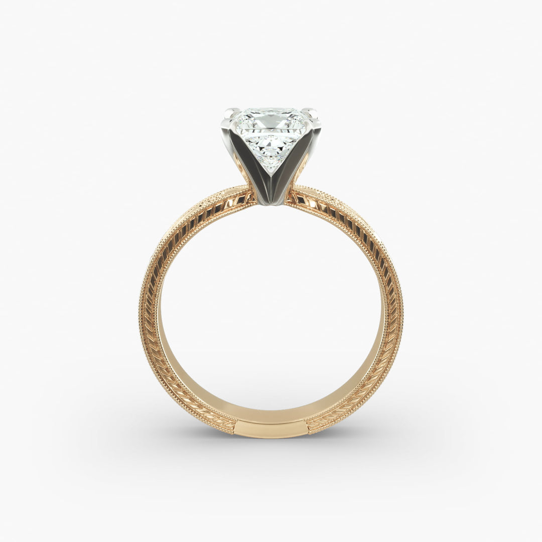 Princess Lab-Grown Diamond Ring – Milgrain Band Design | IGI Certified | 10K/14K/18K Gold