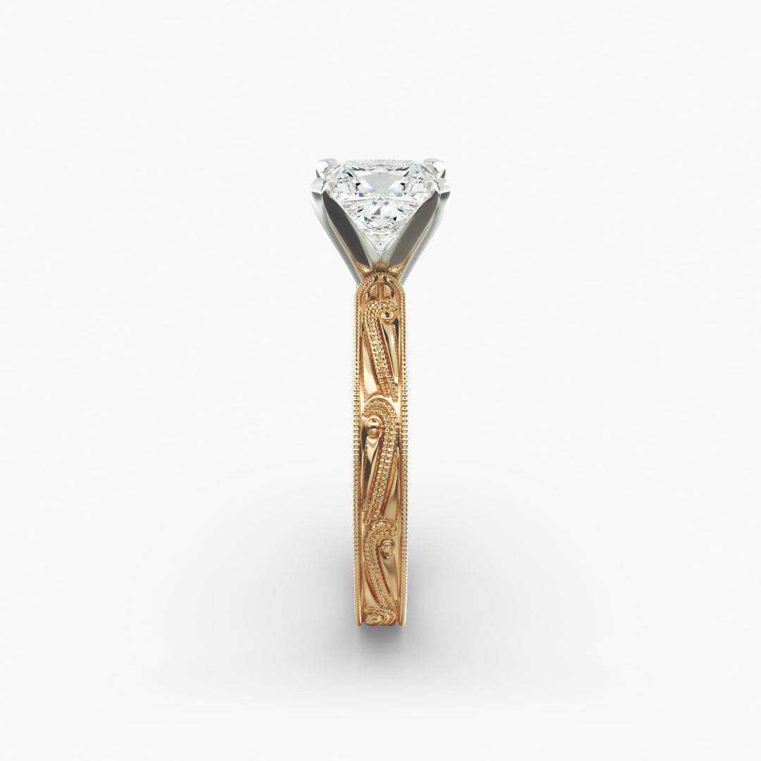 Princess Lab-Grown Diamond Ring – Milgrain Band Design | IGI Certified | 10K/14K/18K Gold