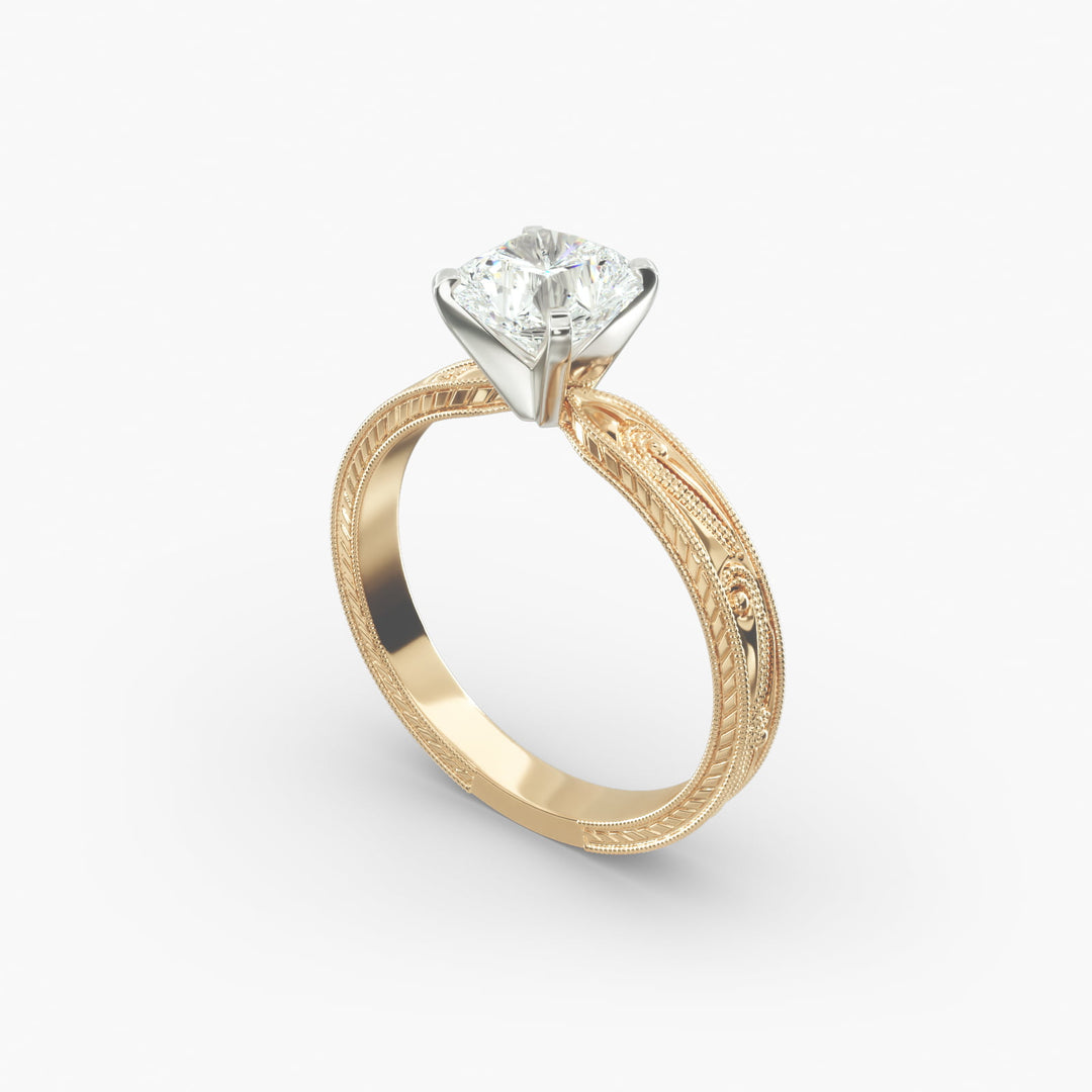 Radiant Lab-Grown Diamond Ring – Milgrain Band Design | IGI Certified | 10K/14K/18K Gold