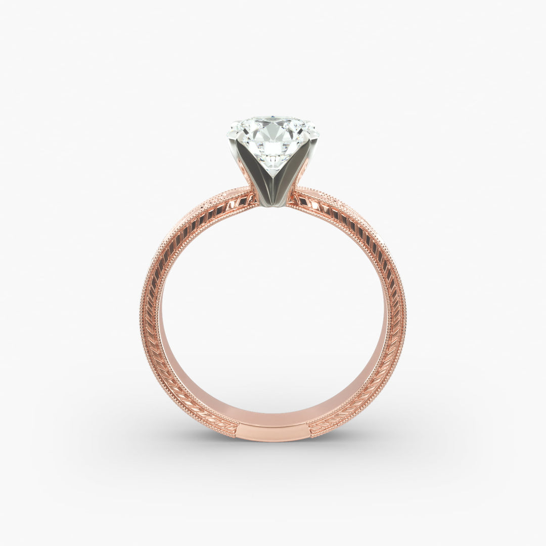 Round Brilliant Lab-Grown Diamond Ring – Milgrain Band Design | IGI Certified | 10K/14K/18K Gold