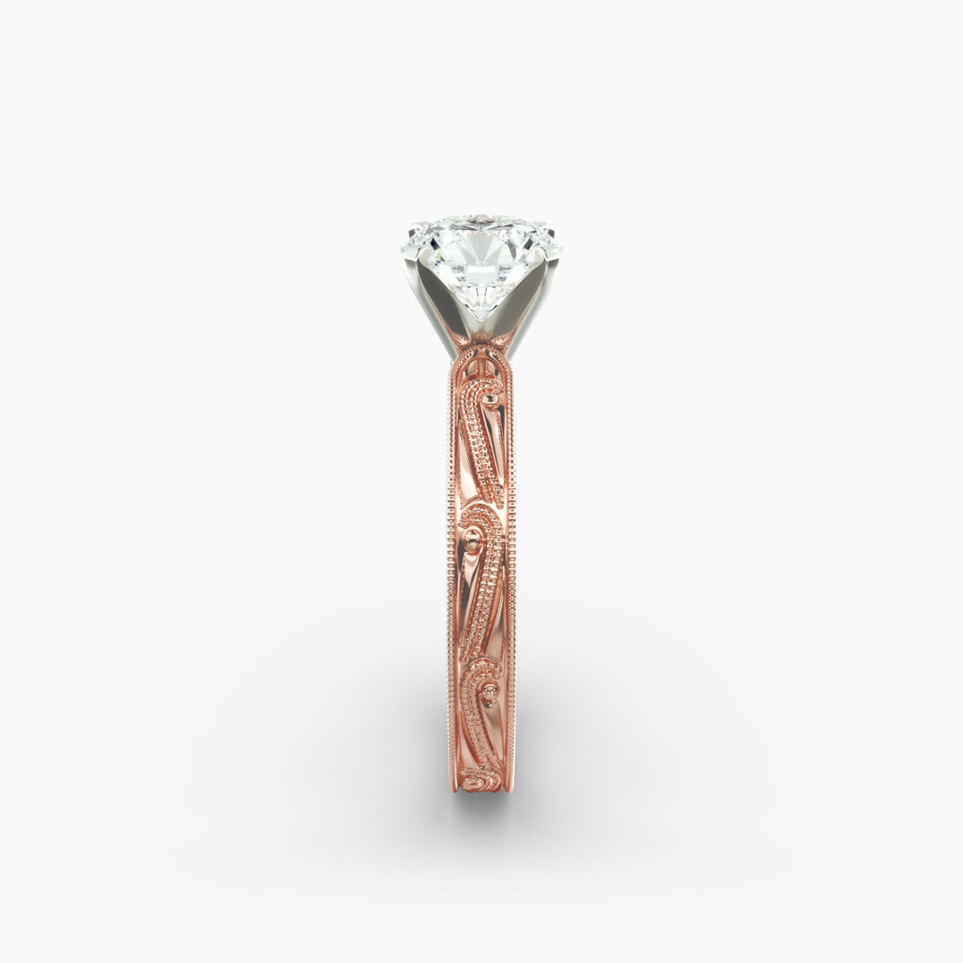 Round Brilliant Lab-Grown Diamond Ring – Milgrain Band Design | IGI Certified | 10K/14K/18K Gold