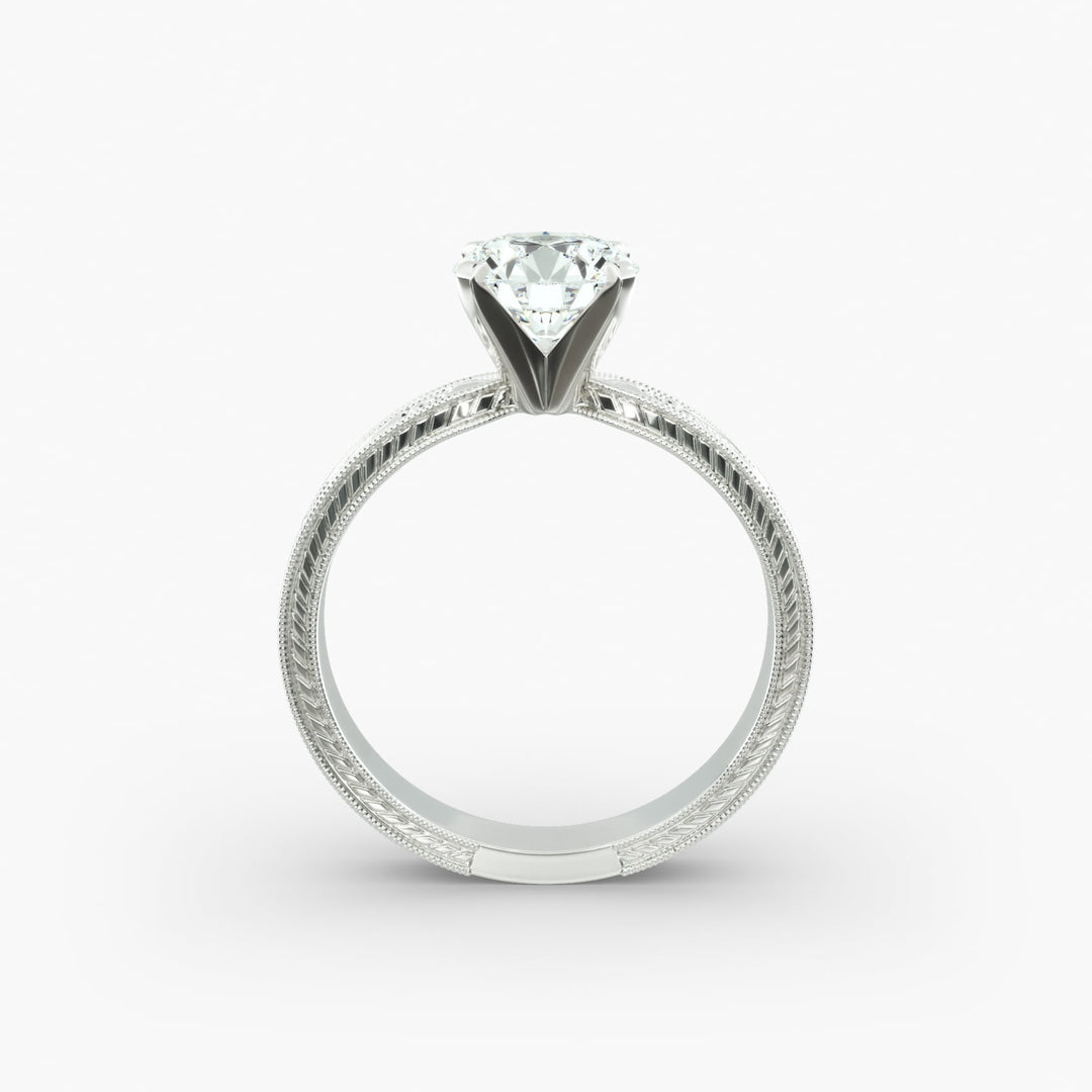 Round Brilliant Lab-Grown Diamond Ring – Milgrain Band Design | IGI Certified | 10K/14K/18K Gold