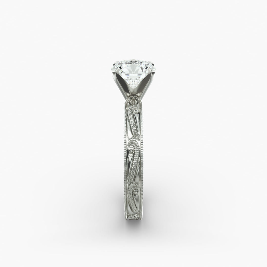Round Brilliant Lab-Grown Diamond Ring – Milgrain Band Design | IGI Certified | 10K/14K/18K Gold