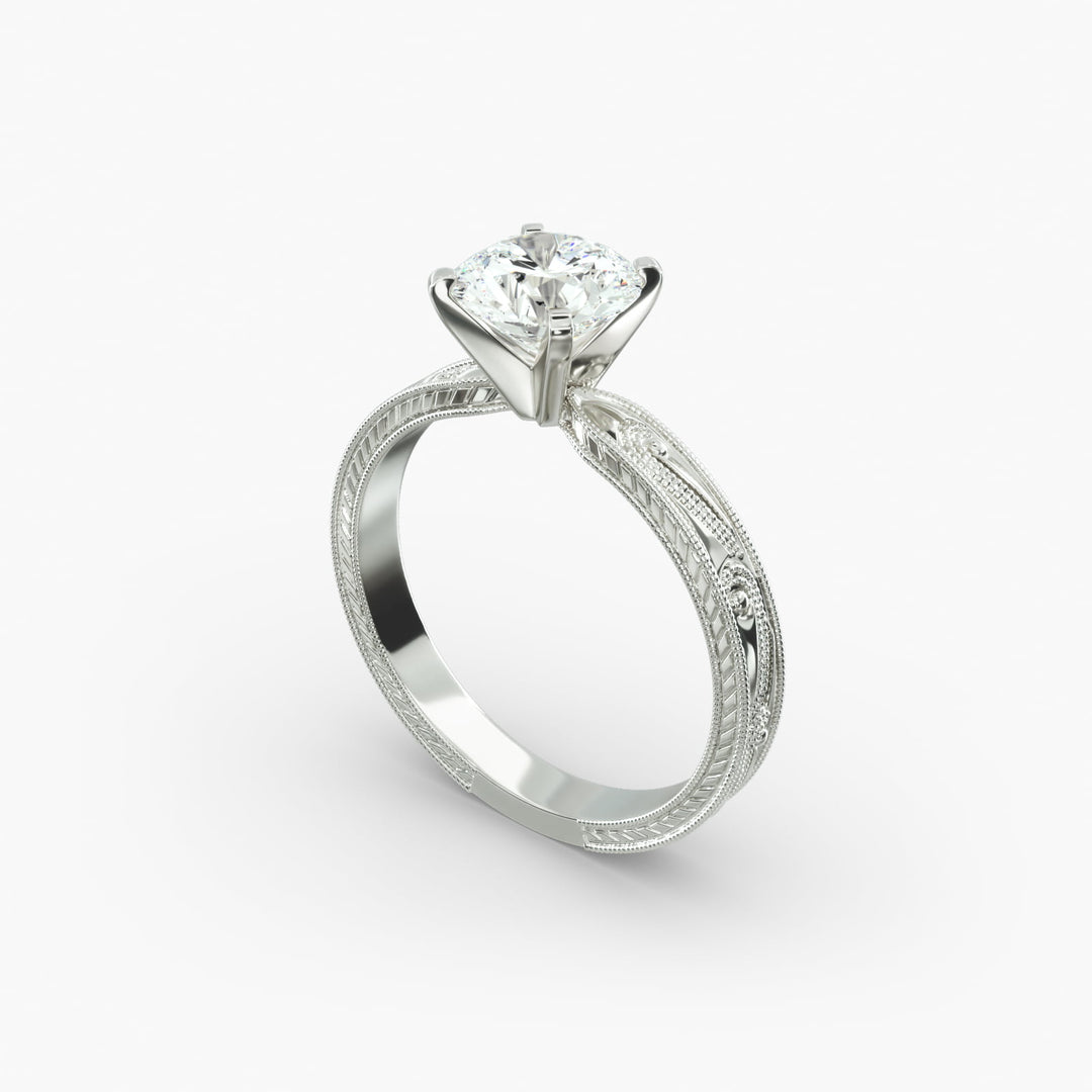 Round Brilliant Lab-Grown Diamond Ring – Milgrain Band Design | IGI Certified | 10K/14K/18K Gold