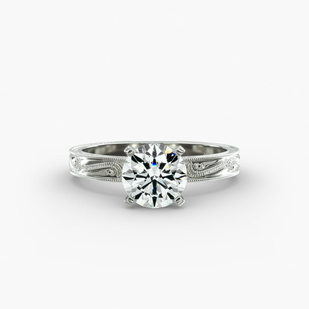 Round Brilliant Lab-Grown Diamond Ring – Milgrain Band Design | IGI Certified | 10K/14K/18K Gold