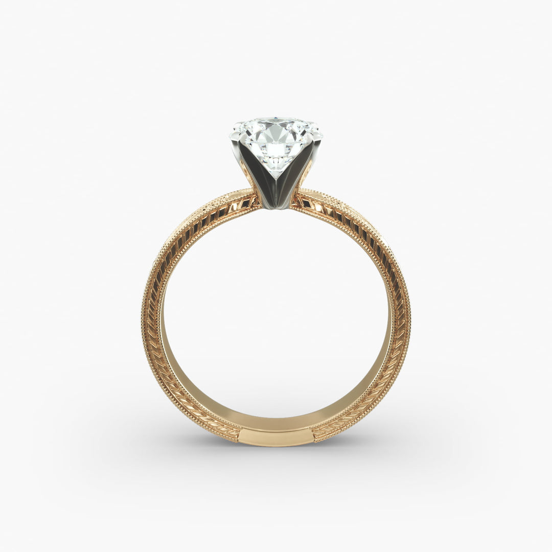 Round Brilliant Lab-Grown Diamond Ring – Milgrain Band Design | IGI Certified | 10K/14K/18K Gold
