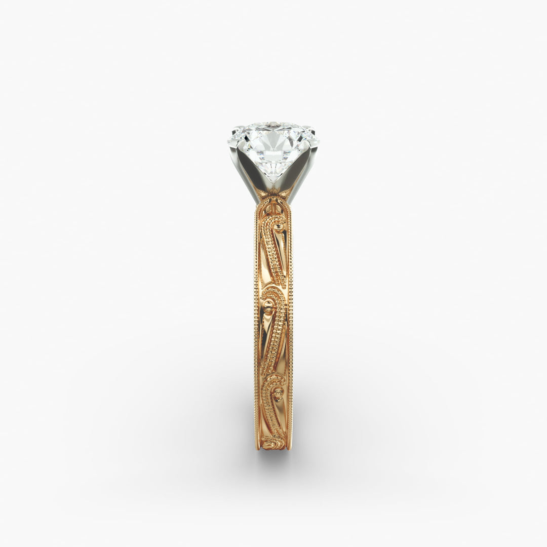 Round Brilliant Lab-Grown Diamond Ring – Milgrain Band Design | IGI Certified | 10K/14K/18K Gold