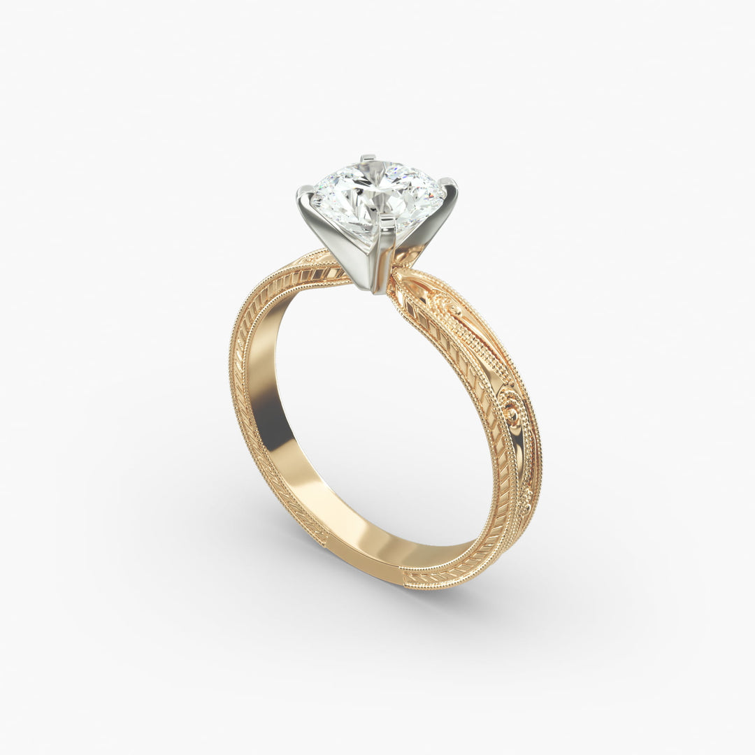 Round Brilliant Lab-Grown Diamond Ring – Milgrain Band Design | IGI Certified | 10K/14K/18K Gold