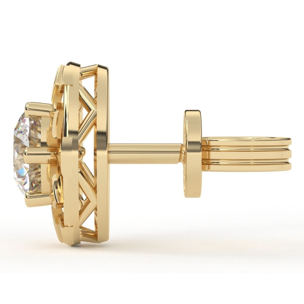 Round Lab Grown Diamond Square Stud Earrings with Circle Design 0.94 CTW – 10K 14K 18K White Yellow Rose Gold, IGI Certified