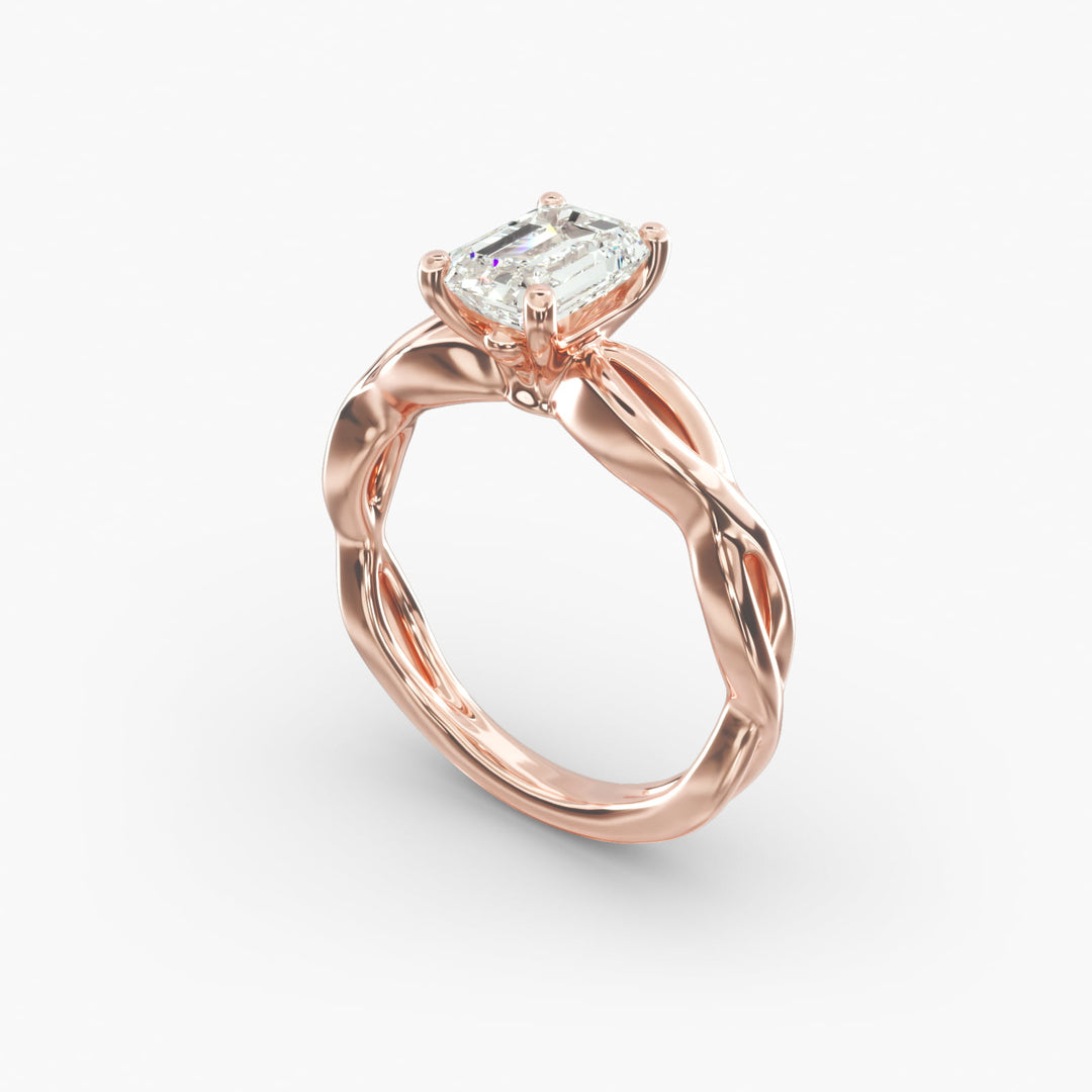 Emerald Cut Lab-Grown Diamond Twisted Band Ring | IGI Certified | 10K/14K/18K Gold