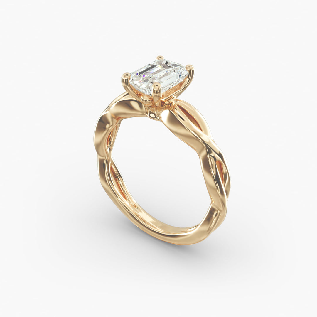 Emerald Cut Lab-Grown Diamond Twisted Band Ring | IGI Certified | 10K/14K/18K Gold