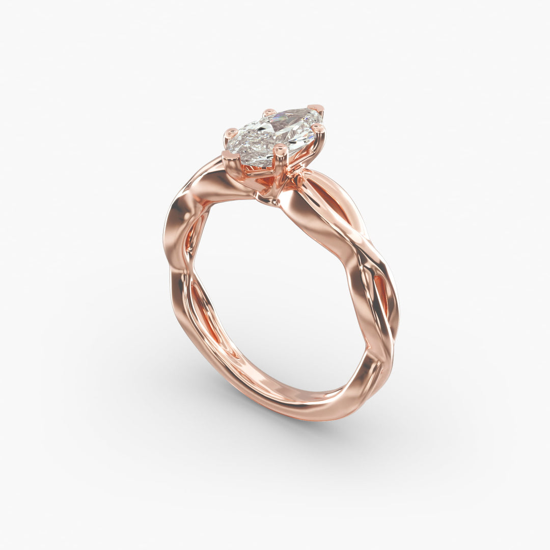 Marquise Lab-Grown Diamond Ring – Twisted Band Design | IGI Certified | 10K/14K/18K Gold