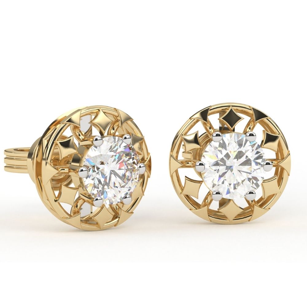 Round Lab Grown Diamond Square Stud Earrings with Circle Design 0.94 CTW – 10K 14K 18K White Yellow Rose Gold, IGI Certified