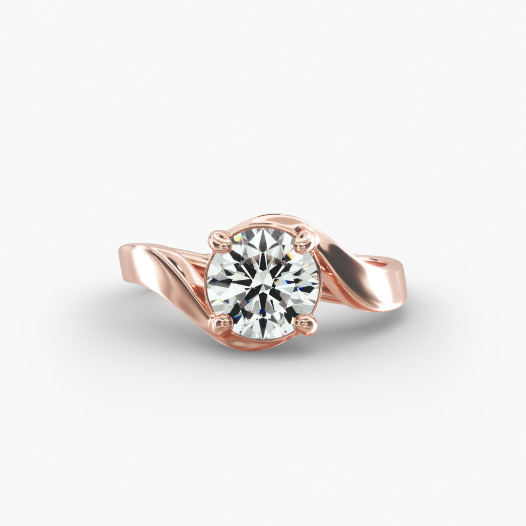 Round Cut Twisted Lab-Grown Diamond Ring | 0.50–5.00 Carat | IGI Certified | Yellow, White, Rose Gold