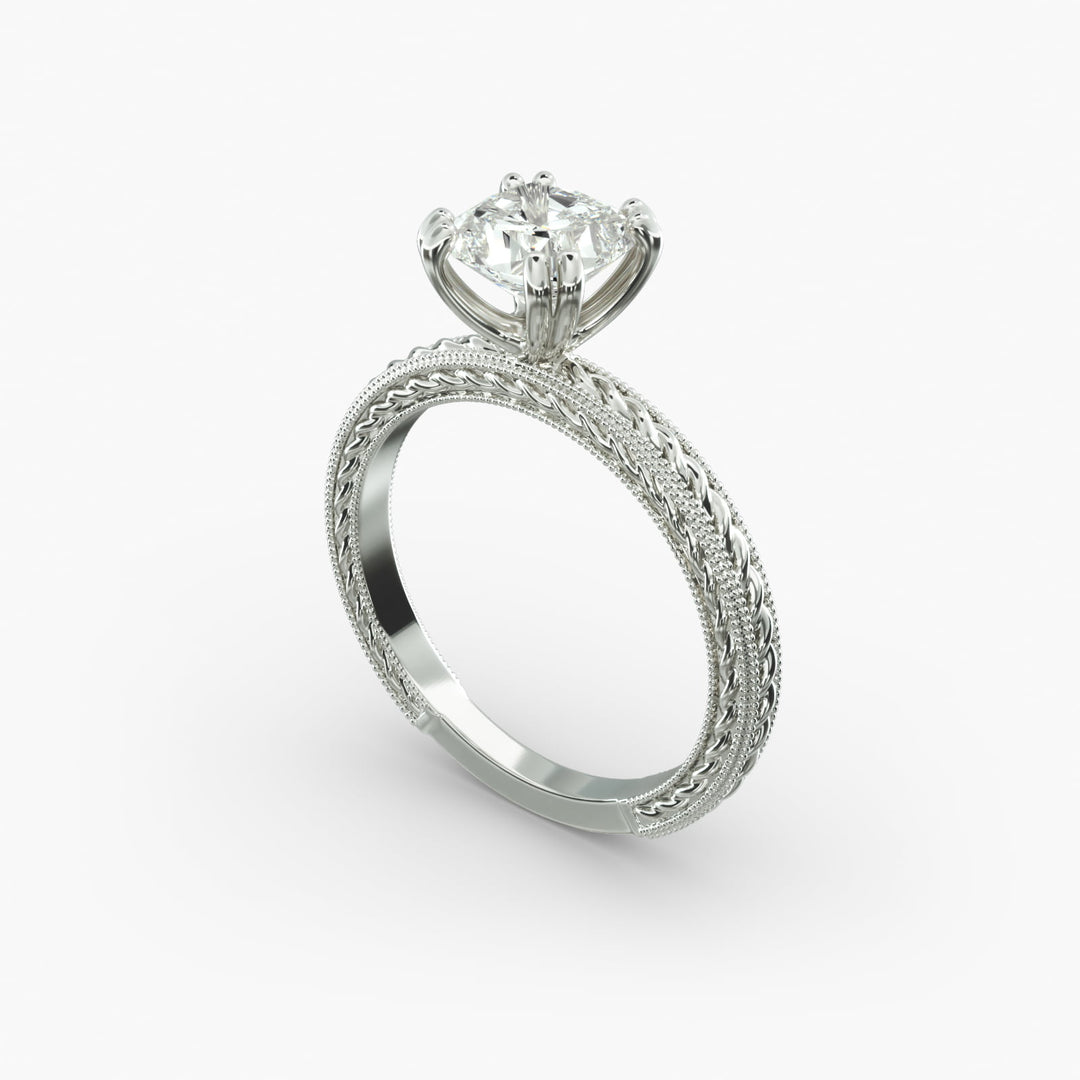 Cushion Lab-Grown Diamond — Milgrain Rope/Cable Band | IGI Certified | 10K/14K/18K Gold