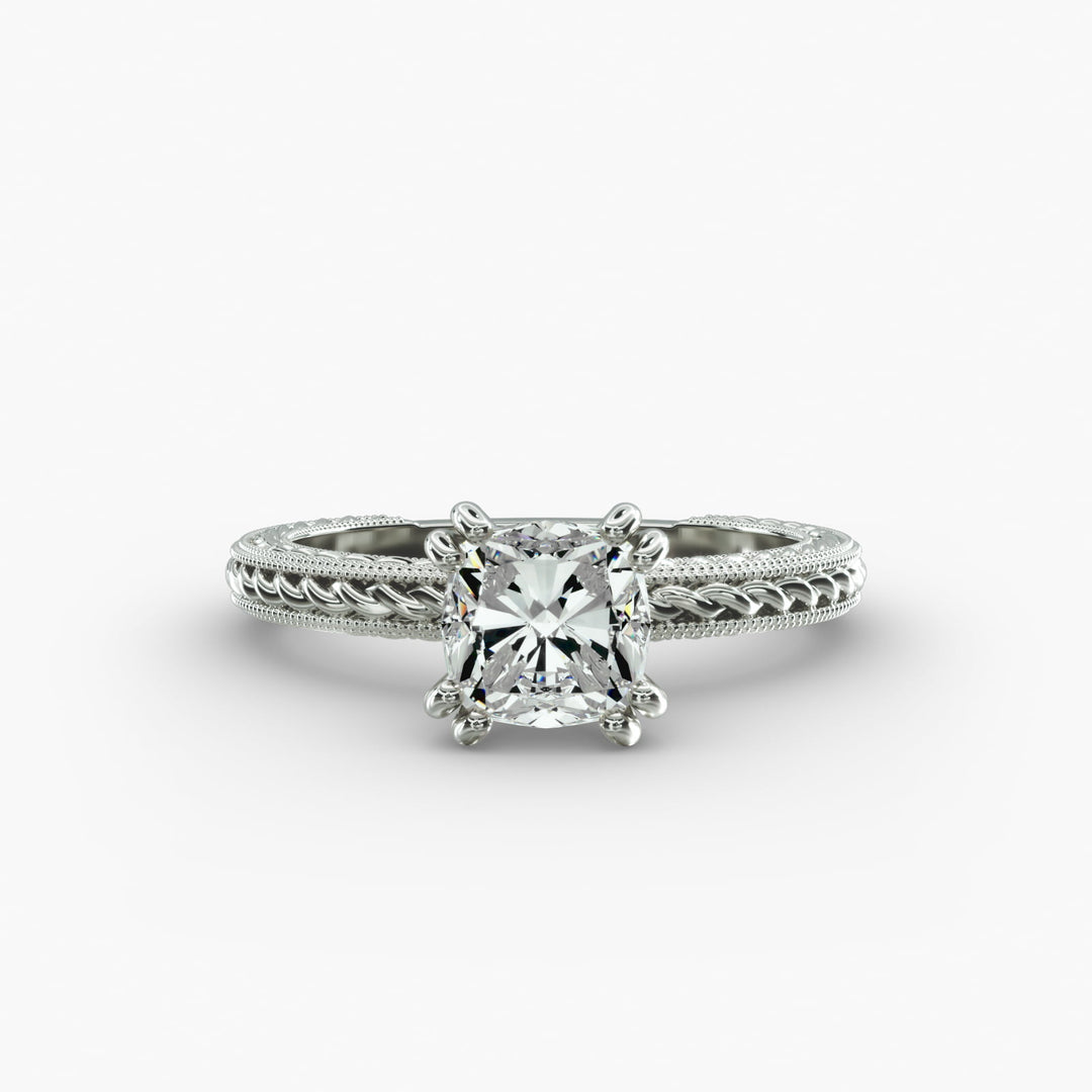 Cushion Lab-Grown Diamond — Milgrain Rope/Cable Band | IGI Certified | 10K/14K/18K Gold
