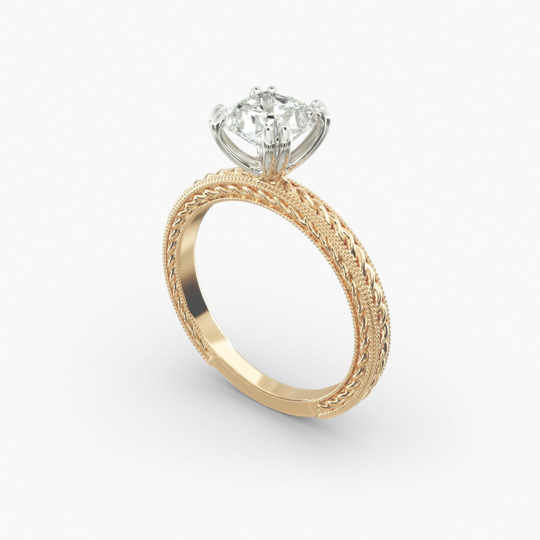 Cushion Lab-Grown Diamond — Milgrain Rope/Cable Band | IGI Certified | 10K/14K/18K Gold