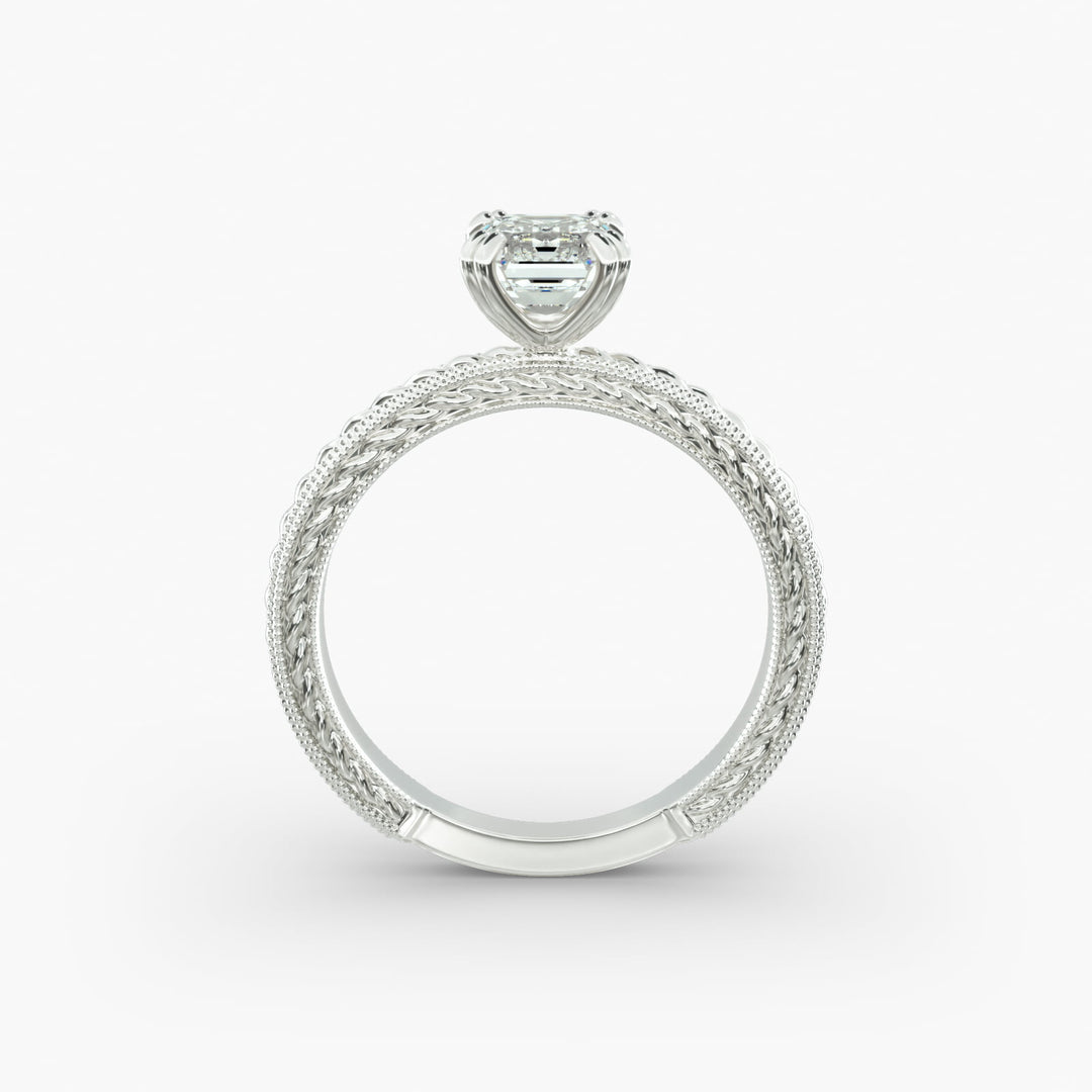 Emerald Cut Lab-Grown Diamond Rope Band Ring with Milgrain | IGI Certified | 10K/14K/18K Gold