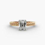 Load image into Gallery viewer, Emerald Cut Lab-Grown Diamond Rope Band Ring with Milgrain | IGI Certified | 10K/14K/18K Gold
