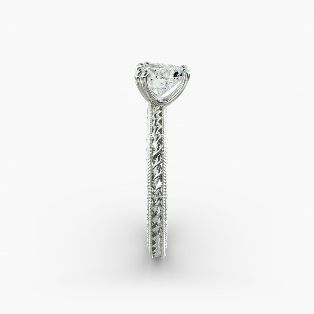 Heart Lab-Grown Diamond Ring – Rope Band with Milgrain | IGI Certified | 10K/14K/18K Gold