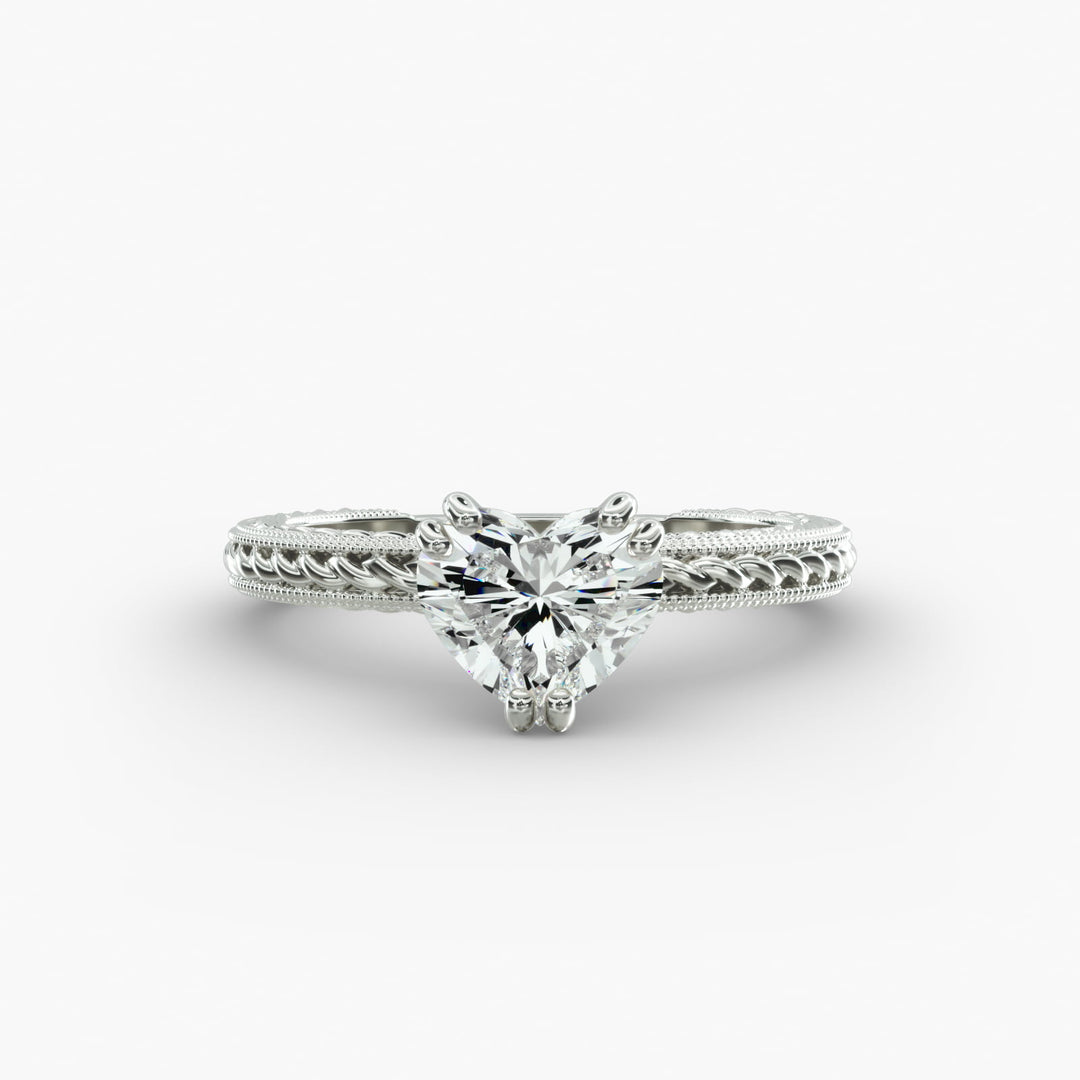 Heart Lab-Grown Diamond Ring – Rope Band with Milgrain | IGI Certified | 10K/14K/18K Gold
