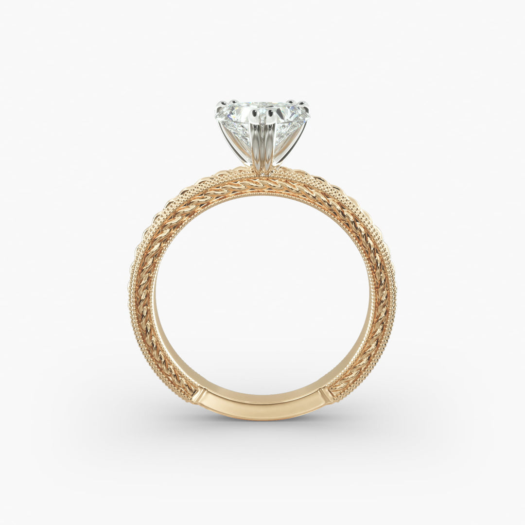 Heart Lab-Grown Diamond Ring – Rope Band with Milgrain | IGI Certified | 10K/14K/18K Gold
