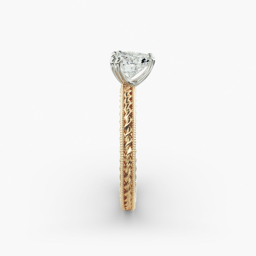 Heart Lab-Grown Diamond Ring – Rope Band with Milgrain | IGI Certified | 10K/14K/18K Gold