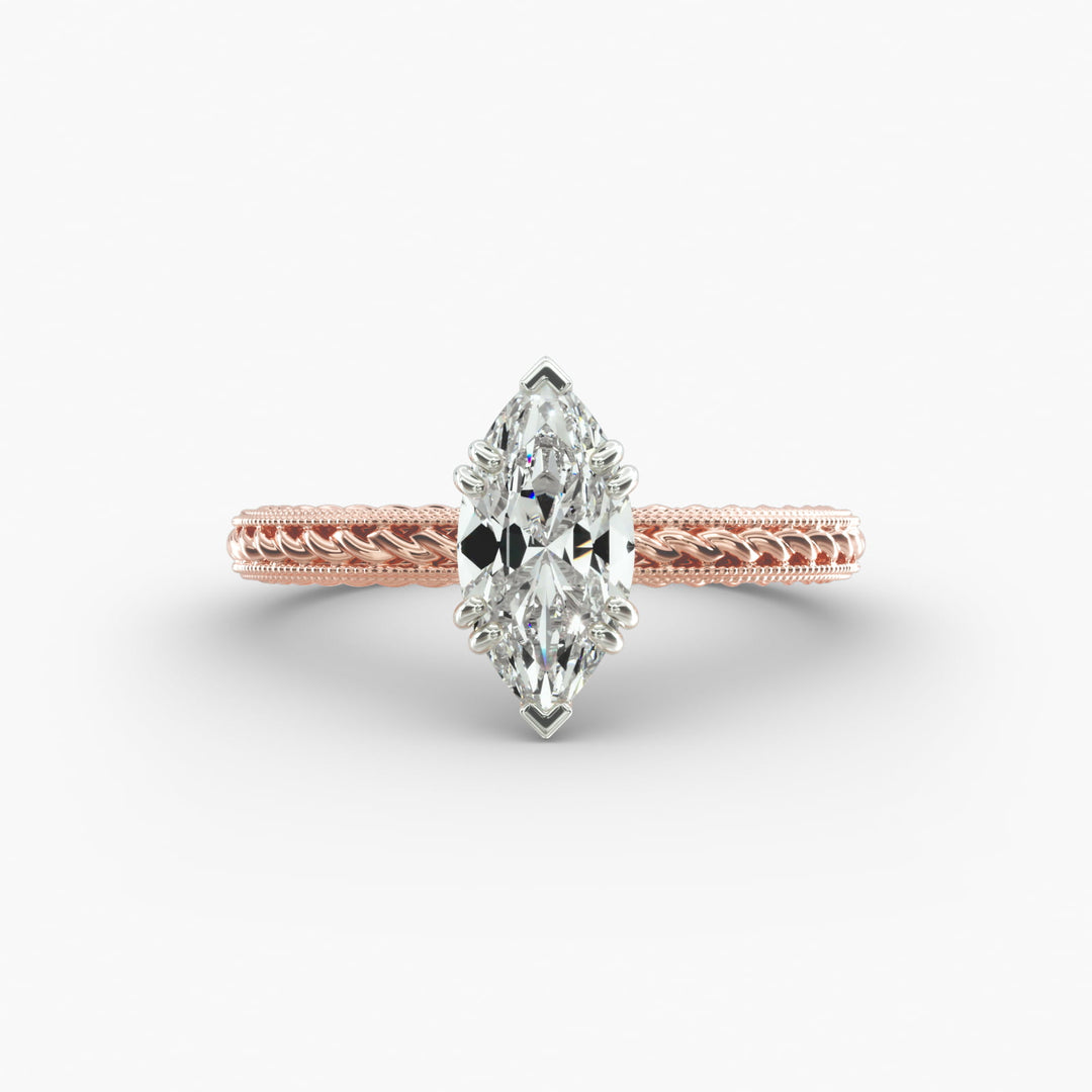 Marquise Lab-Grown Diamond Ring – Twisted Rope Band with Milgrain | IGI Certified | 10K/14K/18K Gold