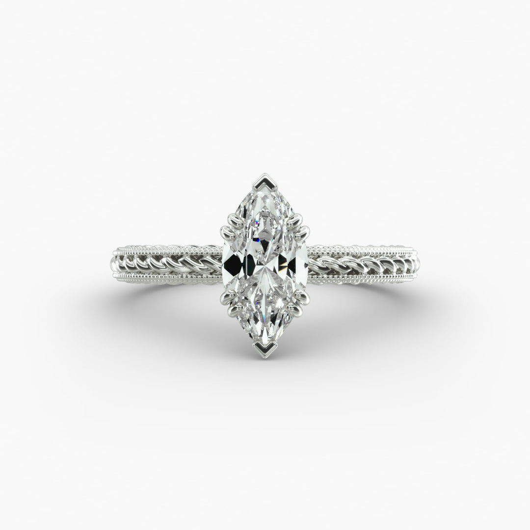 Marquise Lab-Grown Diamond Ring – Twisted Rope Band with Milgrain | IGI Certified | 10K/14K/18K Gold