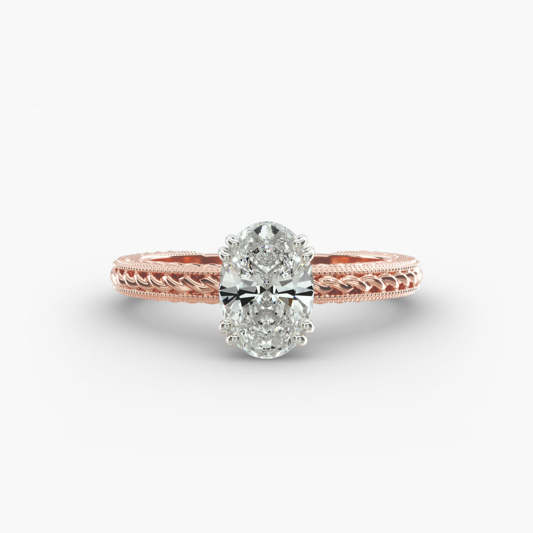 Oval Lab-Grown Diamond Ring – Rope Band with Milgrain | IGI Certified | 10K/14K/18K Gold
