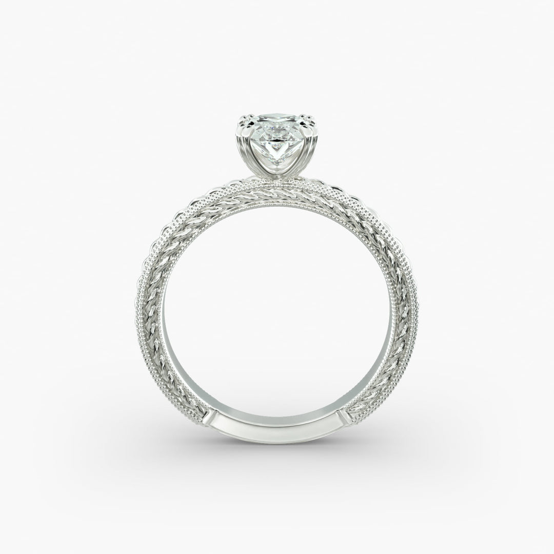 Oval Lab-Grown Diamond Ring – Rope Band with Milgrain | IGI Certified | 10K/14K/18K Gold
