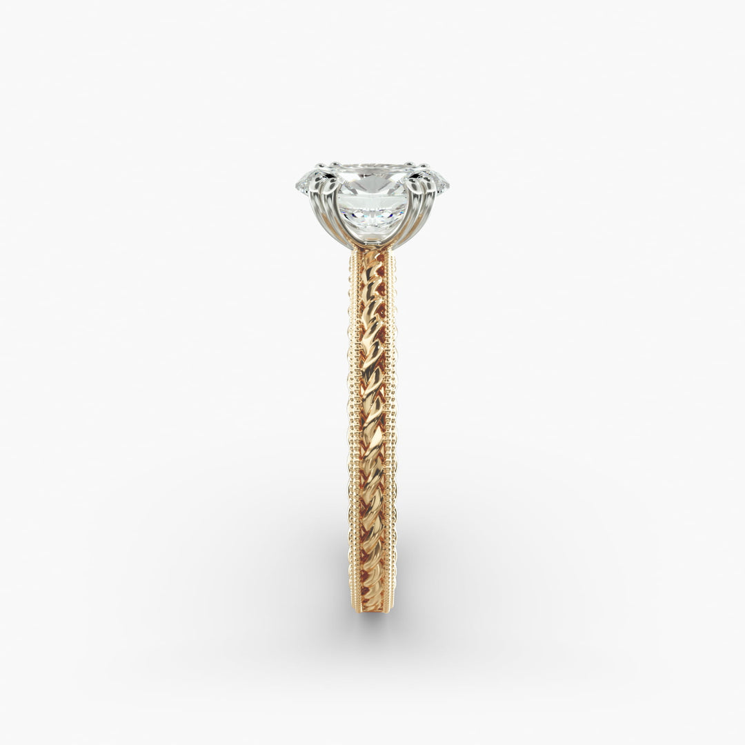 Oval Lab-Grown Diamond Ring – Rope Band with Milgrain | IGI Certified | 10K/14K/18K Gold