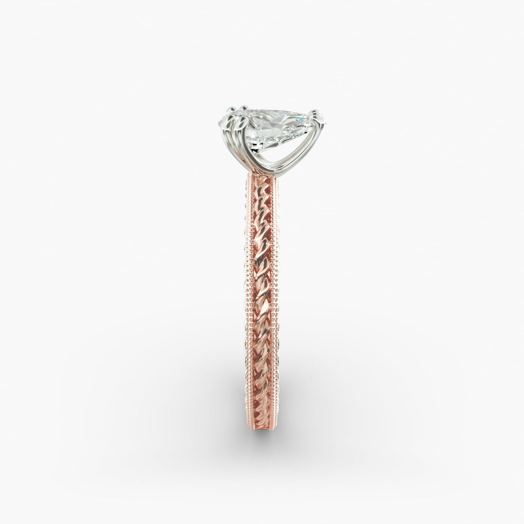 Pear Shape Lab-Grown Diamond Ring — 6-Prong Rope Band with Milgrain | IGI Certified | 10K/14K/18K Gold