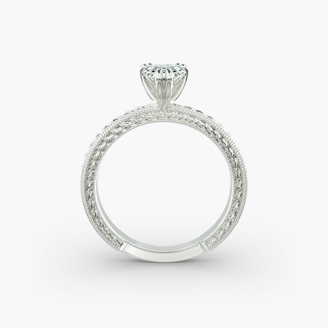 Pear Shape Lab-Grown Diamond Ring — 6-Prong Rope Band with Milgrain | IGI Certified | 10K/14K/18K Gold