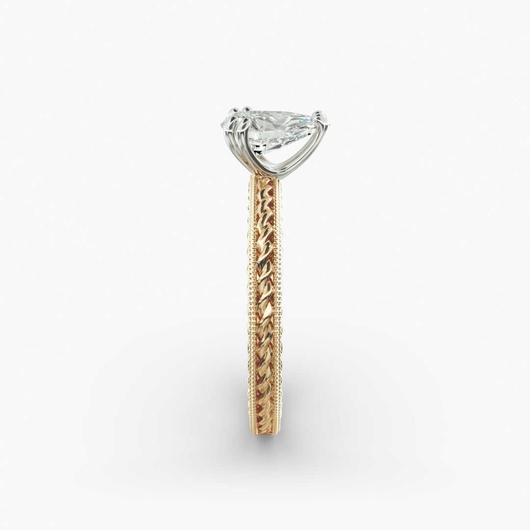 Pear Shape Lab-Grown Diamond Ring — 6-Prong Rope Band with Milgrain | IGI Certified | 10K/14K/18K Gold
