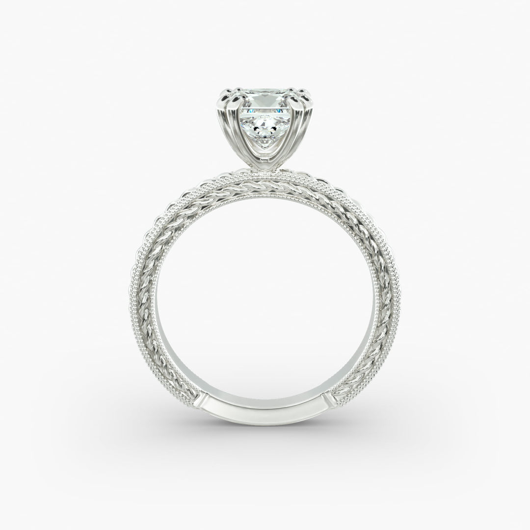 Princess Cut Eight Prong Milgrain Rope Style Lab-Grown Diamond Ring | 0.50–5.00 Carat | IGI Certified | Yellow, White, Rose Gold