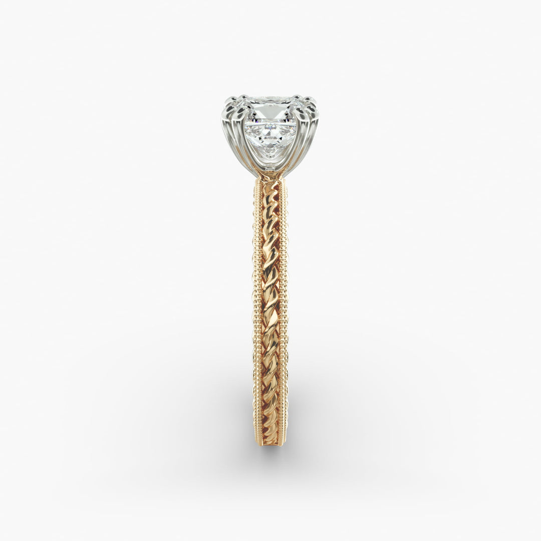 Princess Cut Eight Prong Milgrain Rope Style Lab-Grown Diamond Ring | 0.50–5.00 Carat | IGI Certified | Yellow, White, Rose Gold