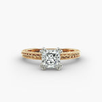 Load image into Gallery viewer, Princess Cut Eight Prong Milgrain Rope Style Lab-Grown Diamond Ring | 0.50–5.00 Carat | IGI Certified | Yellow, White, Rose Gold
