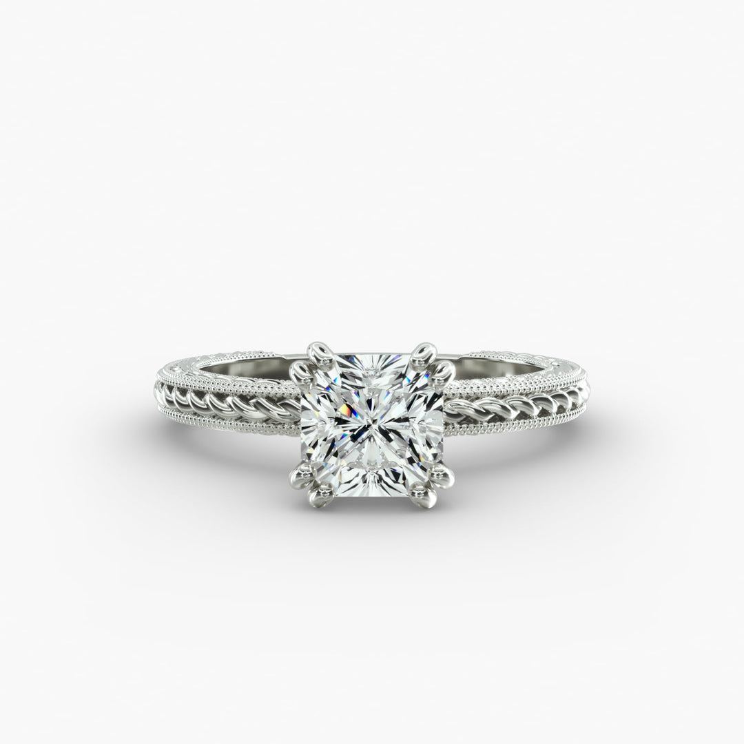 Radiant Cut Lab-Grown Diamond Rope Band Ring with Milgrain | IGI Certified | 10K/14K/18K Gold