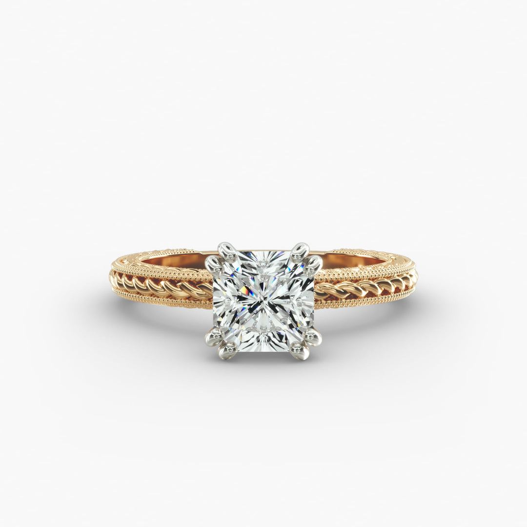 Radiant Cut Lab-Grown Diamond Rope Band Ring with Milgrain | IGI Certified | 10K/14K/18K Gold