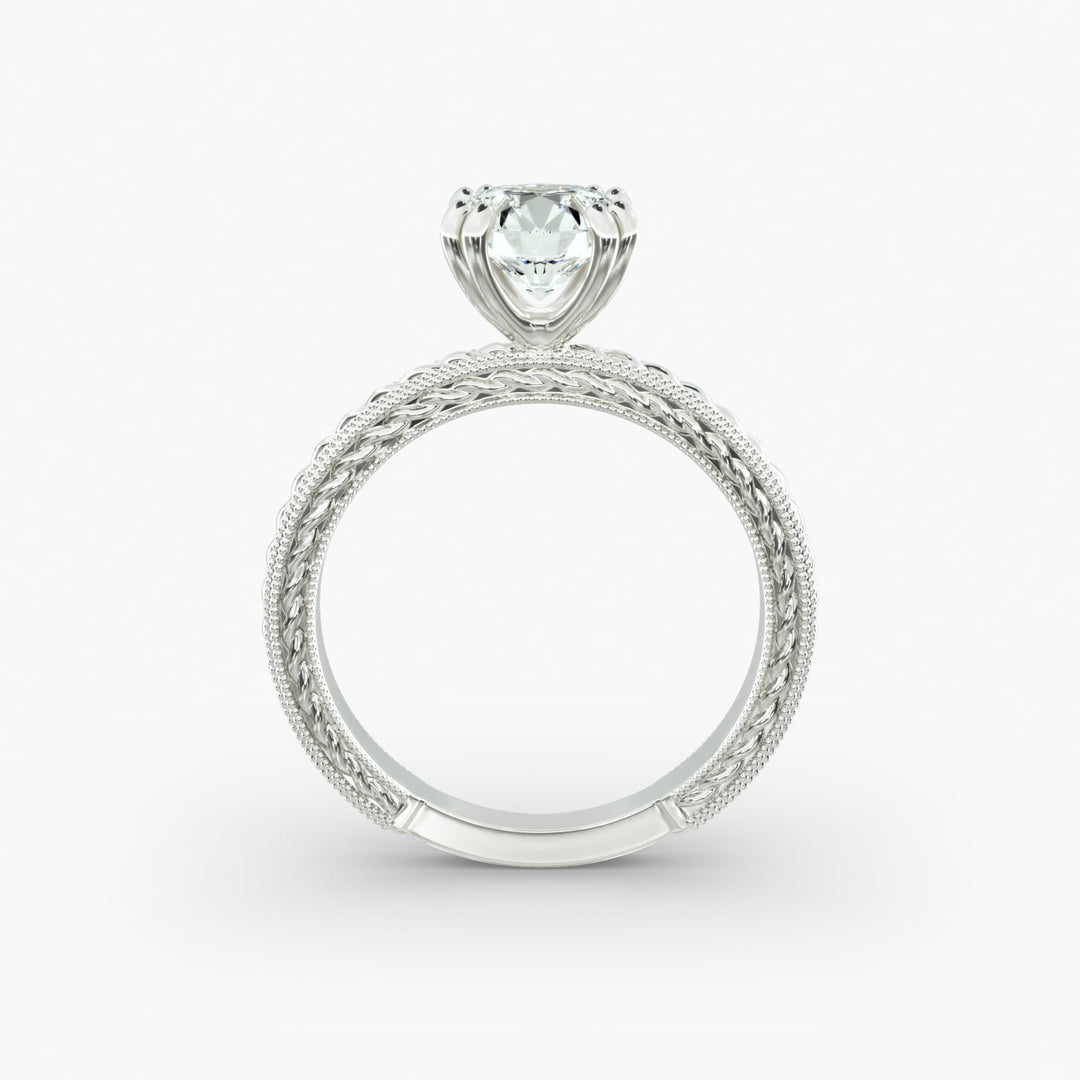 Round Brilliant Lab-Grown Diamond — Milgrain Rope/Cable Band | IGI Certified | 10K/14K/18K Gold