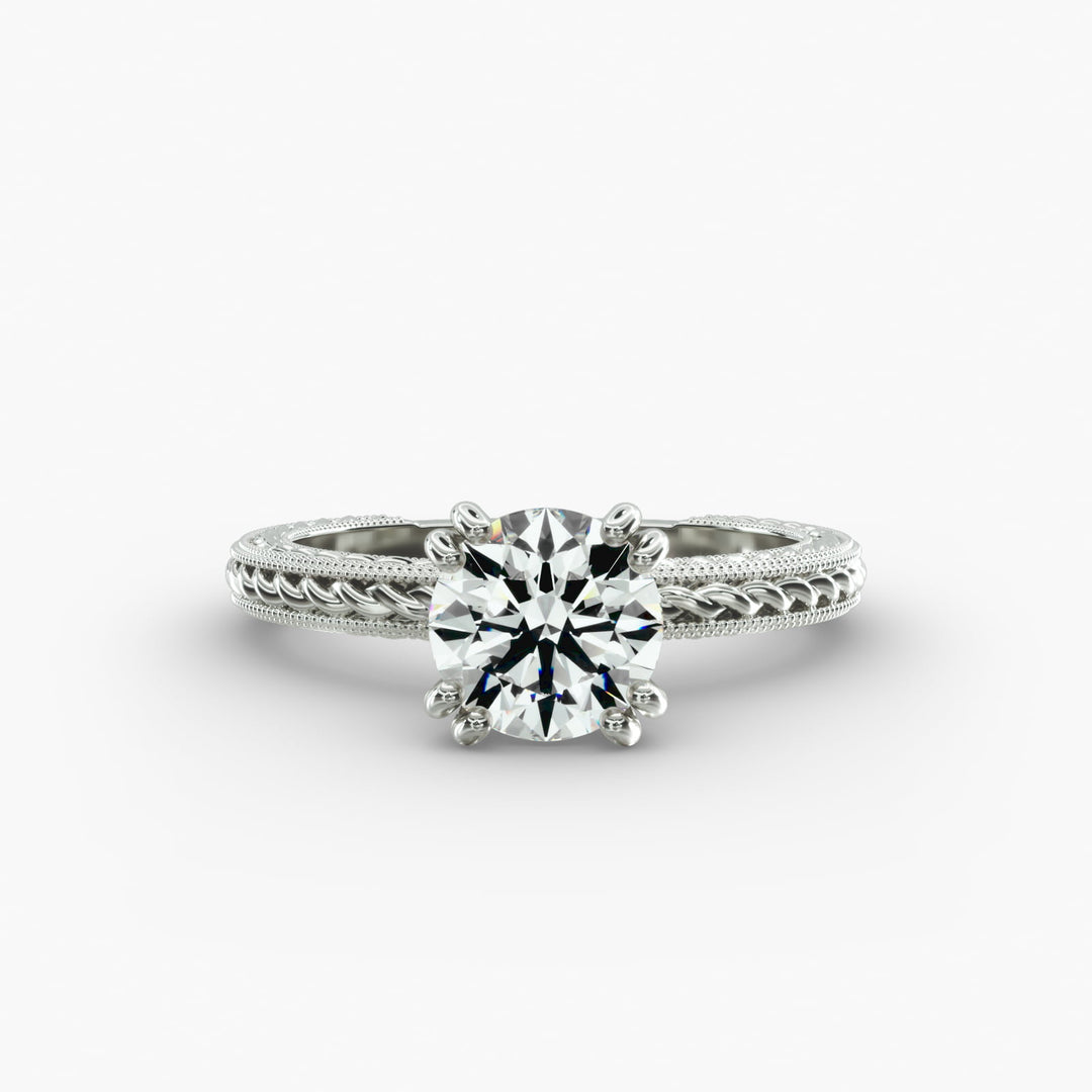 Round Brilliant Lab-Grown Diamond — Milgrain Rope/Cable Band | IGI Certified | 10K/14K/18K Gold