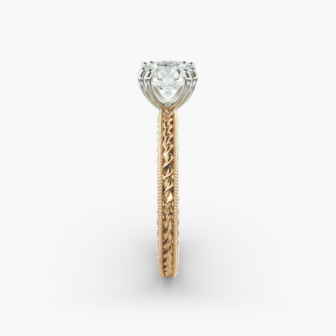 Round Brilliant Lab-Grown Diamond — Milgrain Rope/Cable Band | IGI Certified | 10K/14K/18K Gold