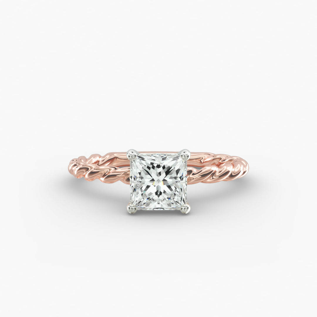 Princess Cut Rope Band Lab-Grown Diamond Ring | 0.50–5.00 Carat | IGI Certified | Yellow, White, Rose Gold