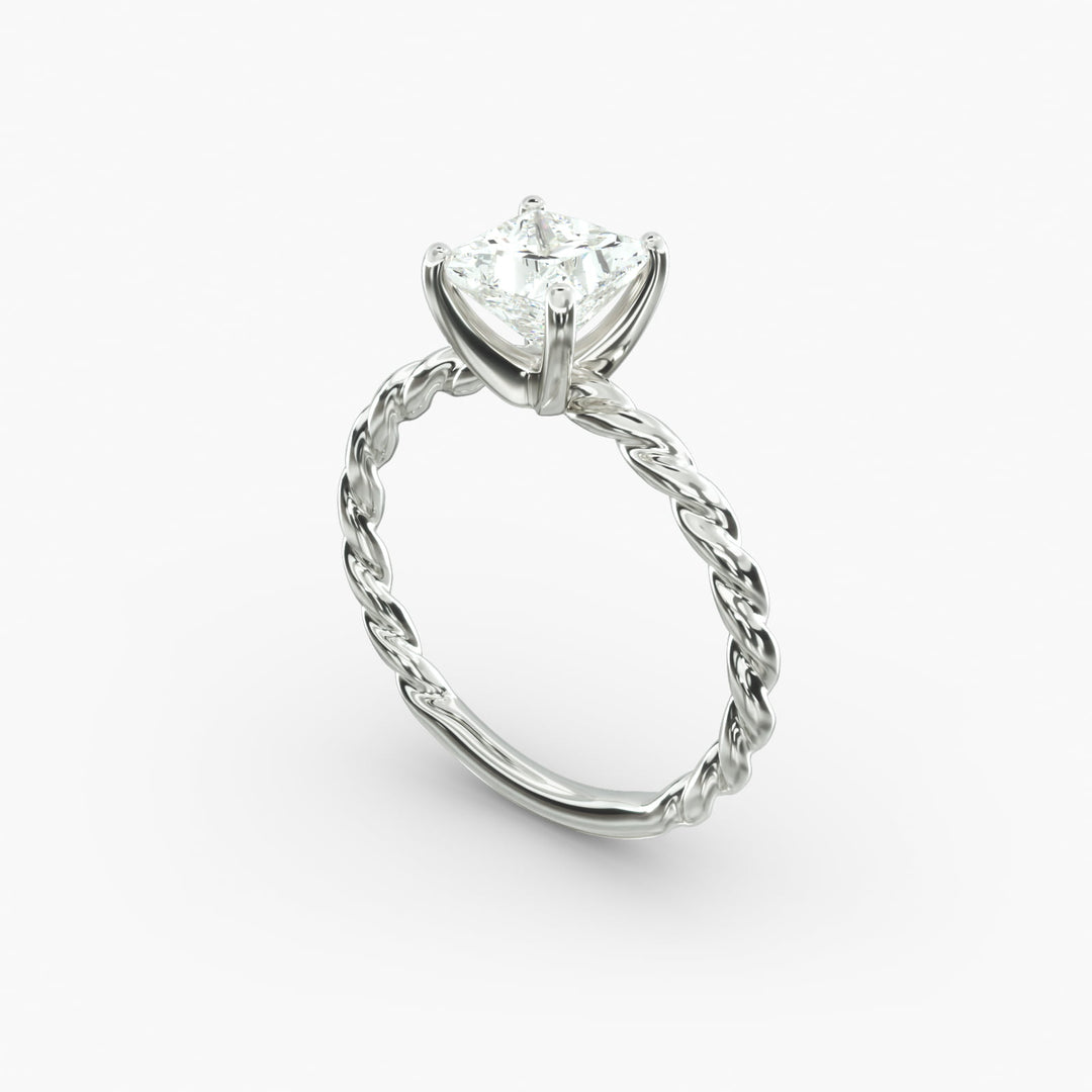 Princess Cut Rope Band Lab-Grown Diamond Ring | 0.50–5.00 Carat | IGI Certified | Yellow, White, Rose Gold